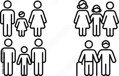 Illustration of various family and group configurations using icons