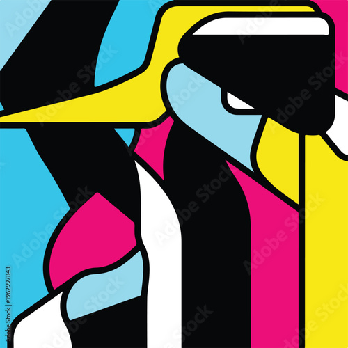 Abstract digital illustration with geometric shapes and bold colors