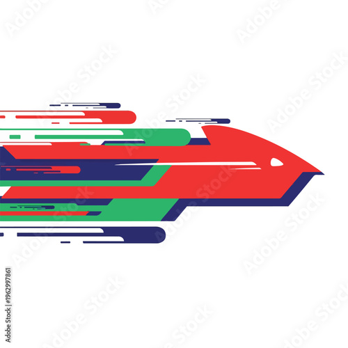 Abstract geometric shapes in red, green and blue on a white background