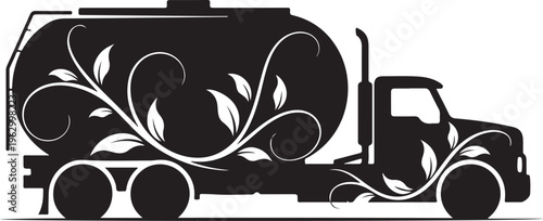 Black truck with floral on tanker floral black white