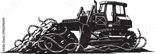 Bulldozer clearing thorns heavy machinery construction equipment