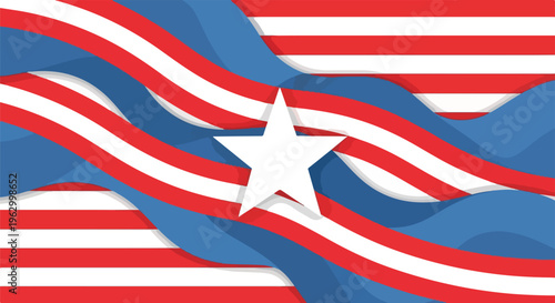 Abstract flag illustration with waves of red, white, and blue, star
