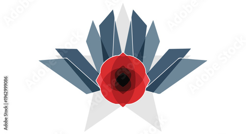 Abstract graphic comprised of geometric shapes and a central red core