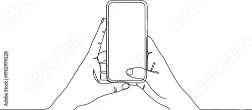 Single continous line art of hand holding phone