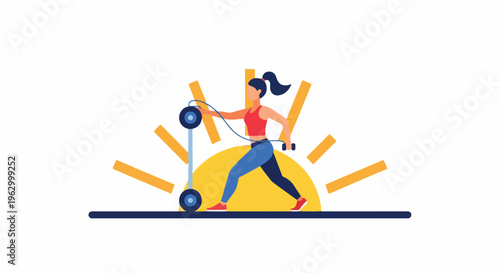 A woman is exercising with a cable in a graphic illustration