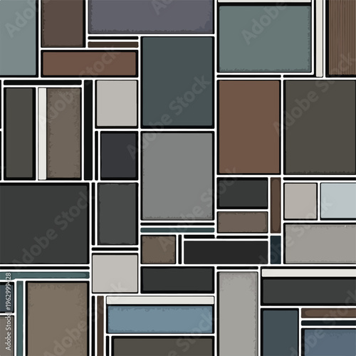 Abstract geometric artwork, colorful mosaic-like with black outline