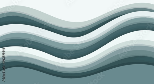 Abstract graphic illustration with layered, wavy, shaded gray bands