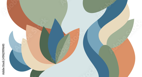 Abstract composition of colorful curved shapes and organic forms