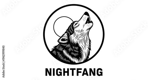 Wolf howling at the moon logo.