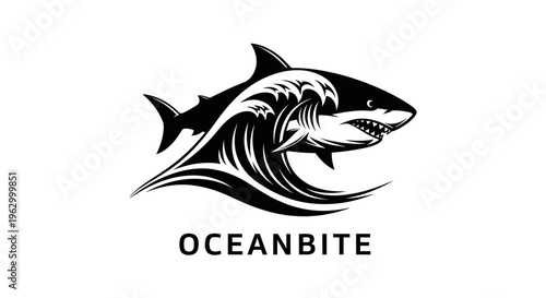 Black shark logo on white background.