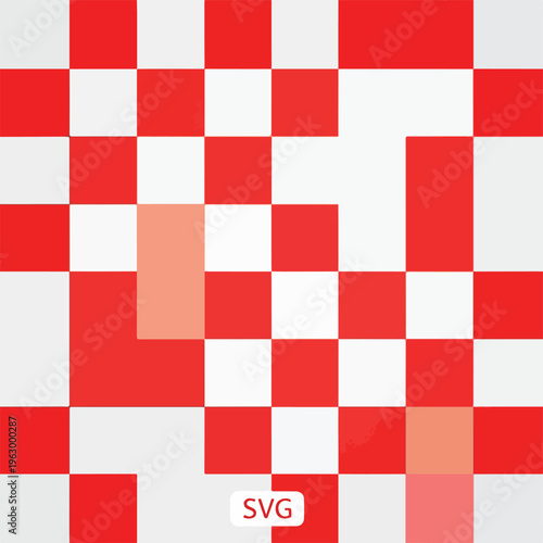 Abstract geometric checkerboard pattern featuring red, white, and coral squares