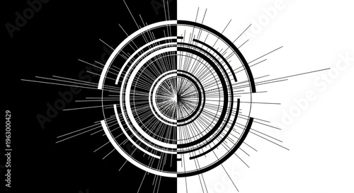 Black and white abstract circular design.