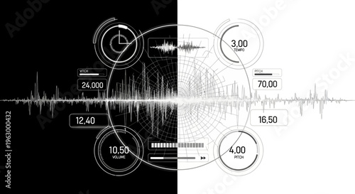Audio waveform analysis with technical metrics.