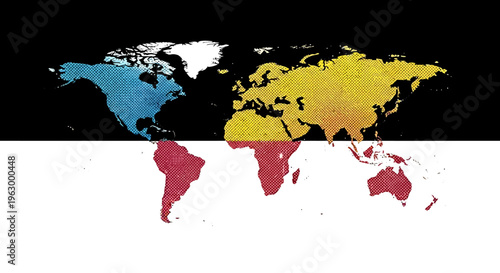 Colorful illustration of world continents map.