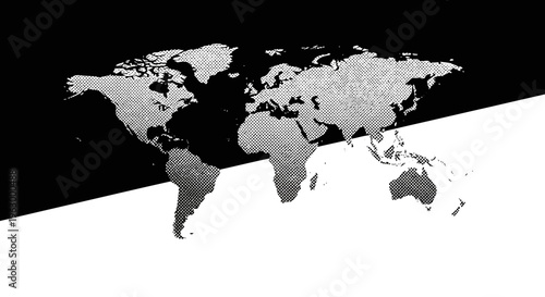 Black and white world map illustration.