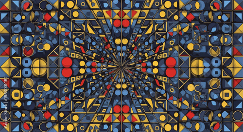 Abstract geometric design with squares, circles and triangles