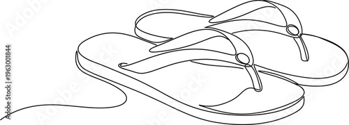 Summer flip flop foot Sandals continuous single line art outline Slippers vector icon