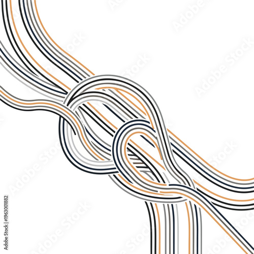Abstract lines in various colors intertwine, resembling a tied knot