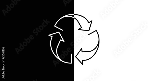 Recycling symbol on black and white background.