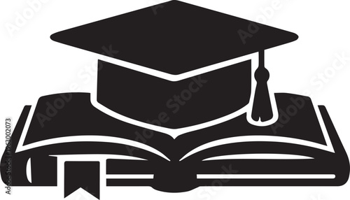 a graduation cap resting atop an open book, symbolizing academic achievement and the pursuit of knowledge through education Vector