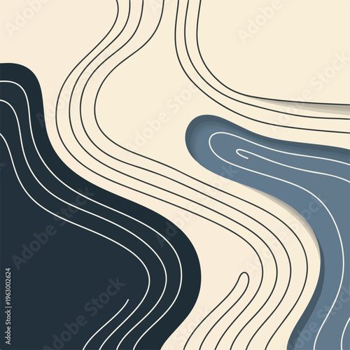 Abstract modern artwork of layered organic shapes and lines