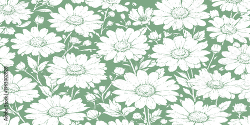 Abstract a visually stunning pattern featuring delicate daisy flowers, creating a fresh, floral design that evokes a sense of natural beauty and springtime. 