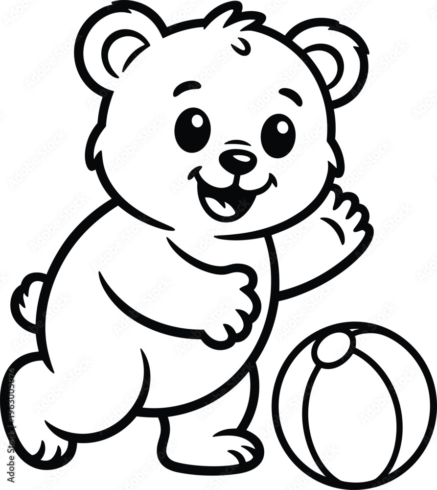 Obraz premium A cute cartoon bear playing with a beach ball for children coloring book