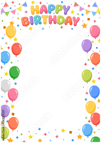 誕生日フレーム縦型 HAPPY BIRTHDAYと風船のカラフル背景