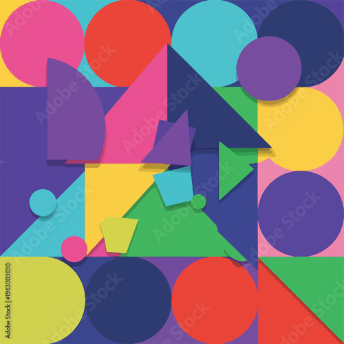 Abstract composition with colorful overlapping geometric shapes