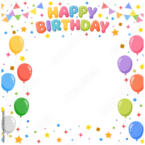 誕生日フレーム正方形 HAPPY BIRTHDAYと風船のシンプル背景