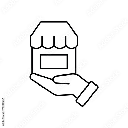 icon a small business support with hand holding a shop building, isolated against a clean background.