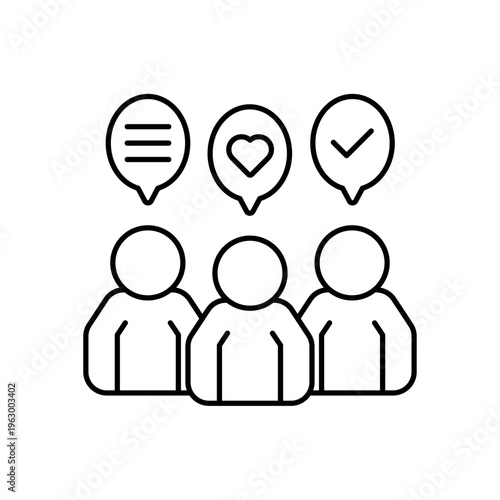 icon a community engagement with group of people and sentiment bubbles, isolated against a clean background.