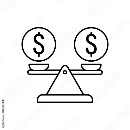 icon an economic equality with balanced scale and dollar currency symbols, isolated against a clean background.
