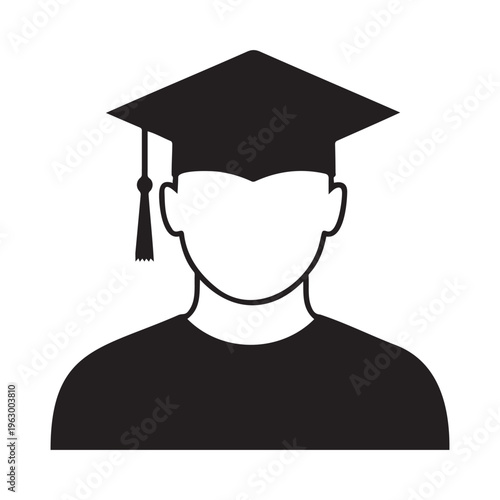 A person wearing a graduation cap and a t shirt is shown in a simple black and white style Vector