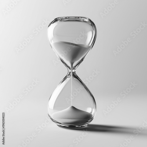 Elegant Glass Hourglass With Flowing Sand on White Background Minimal Compositio