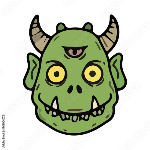 Green Three-Eyed Monster Head