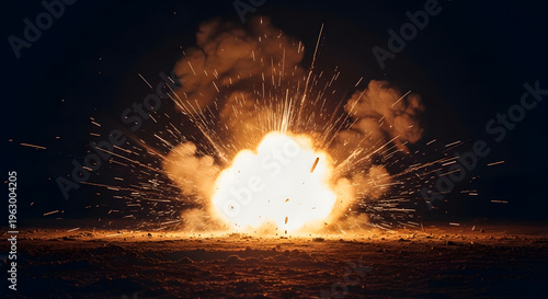 Massive Explosion in Dark Night Scene
