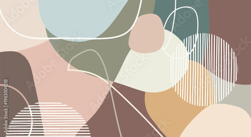 Abstract composition with organic shapes and linear elements