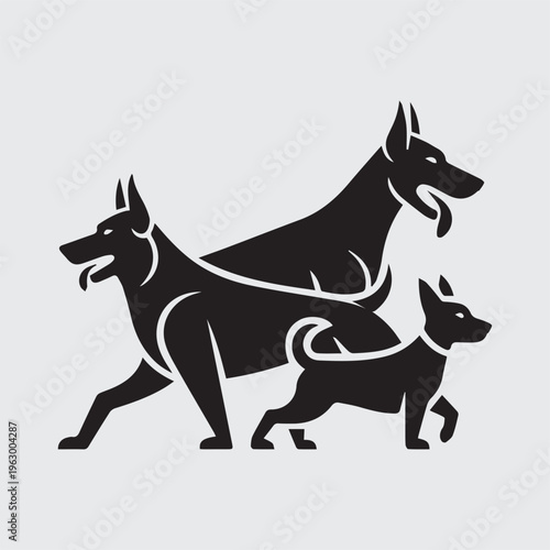 Stylized Black Dog Family Silhouette Logo