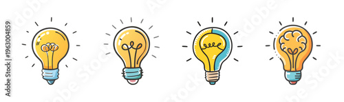 Light bulb icons representing ideas, innovation, and inspiration, vector art