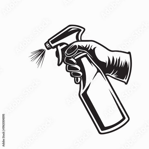 Gloved Hand Using Spray Bottle For Cleaning Vector Image