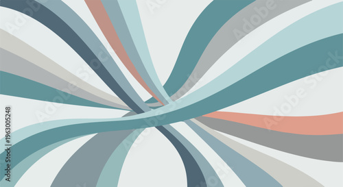 Abstract design of curved, overlapping bands in muted colors
