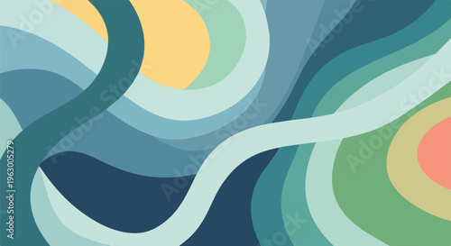 Abstract design of flowing curves in soft shades of cool colors