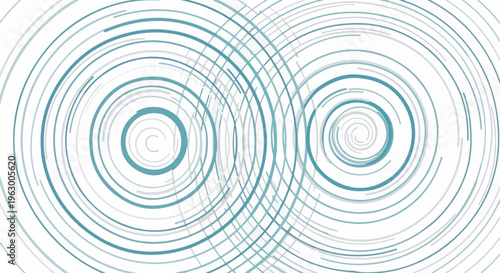 Abstract design with intersecting teal and grey concentric circle spirals