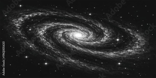 Abstract a captivating galactic spiral galaxy illustration, swirling gracefully against a backdrop of the celestial night, a testament to the universe.