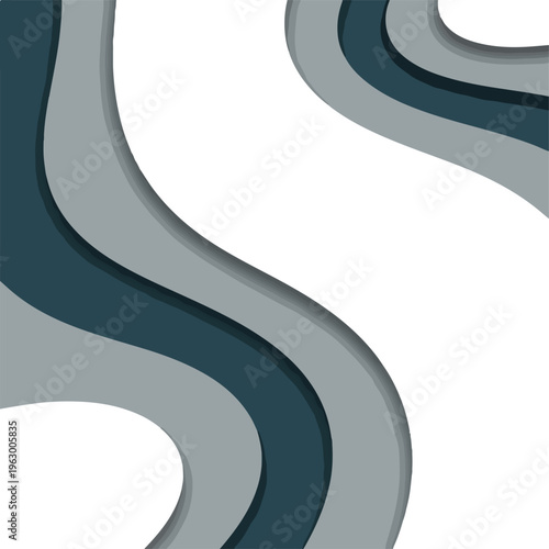Abstract design with layered, curved shapes in shades of gray and teal