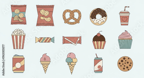 Assortment of Unhealthy Snacks and Treats Illustration.