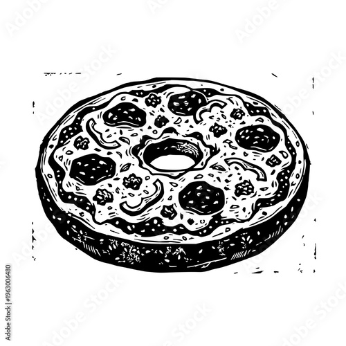 Whole Donut with Toppings Hand Drawn Vector Illustration