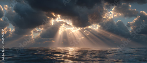 Majestic Ocean Sunrise with Dramatic Clouds and Sun Rays - Perfect for Landscape Wall Art