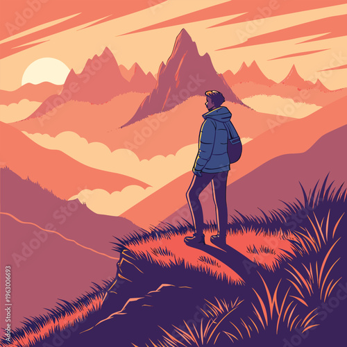 silhouette of a man in the mountains